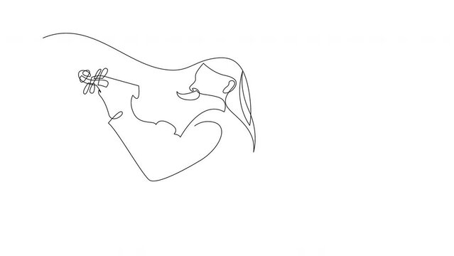 Animated self drawing of continuous line draw violinist. Violin player classical music instrument theme. Full length one line animation.