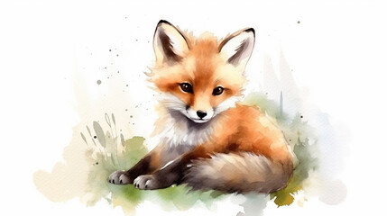 Watercolour of baby fox created with Generative AI technology