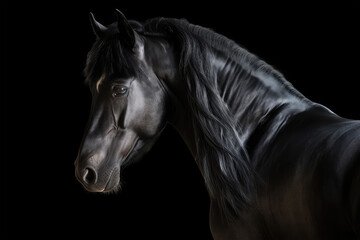 Obraz na płótnie Canvas side view of a black fresian horse