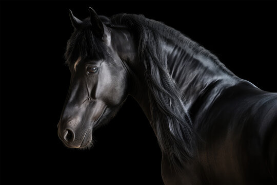 side view of a black fresian horse