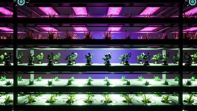 3d render animation of vertical farm camera movement