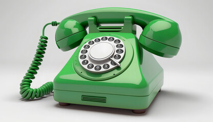 Antique and green home phone with white background. toll-free number, useful number, help number, emergency number, rescue number. Help concept. Call center and information office. AI generative.