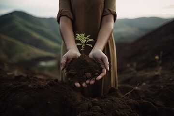 Person Holding a Small Plant in Soil Generative AI