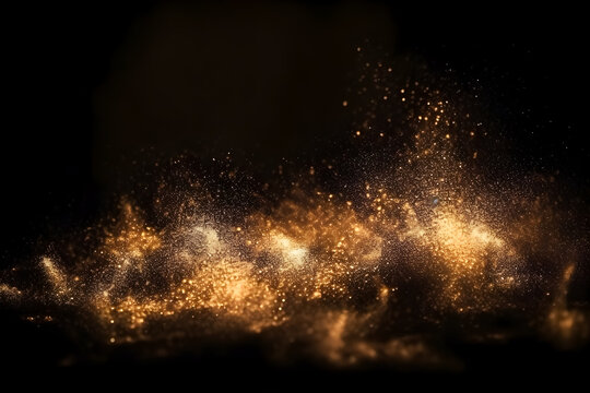 An Abstract Image Of Golden Powder Splash With A Bokeh Background Of Small Reflective Objects, Creating A Dreamy And Ethereal Atmosphere.