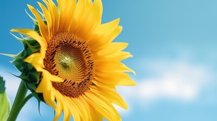 Sunflower over blue sky background. Generative AI