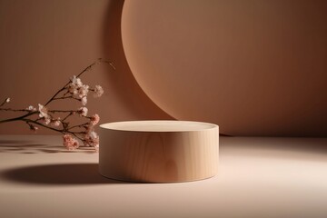 CIrcular wooden product platform in japanese minimalistic style, Generative AI