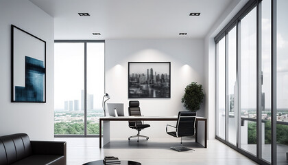 Fototapeta na wymiar Urban CBD black and white minimalist office interior
