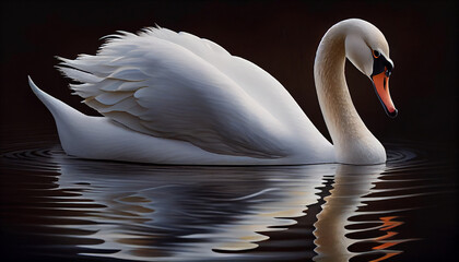 Elegant swan reflects pure beauty in tranquil pond generated by AI