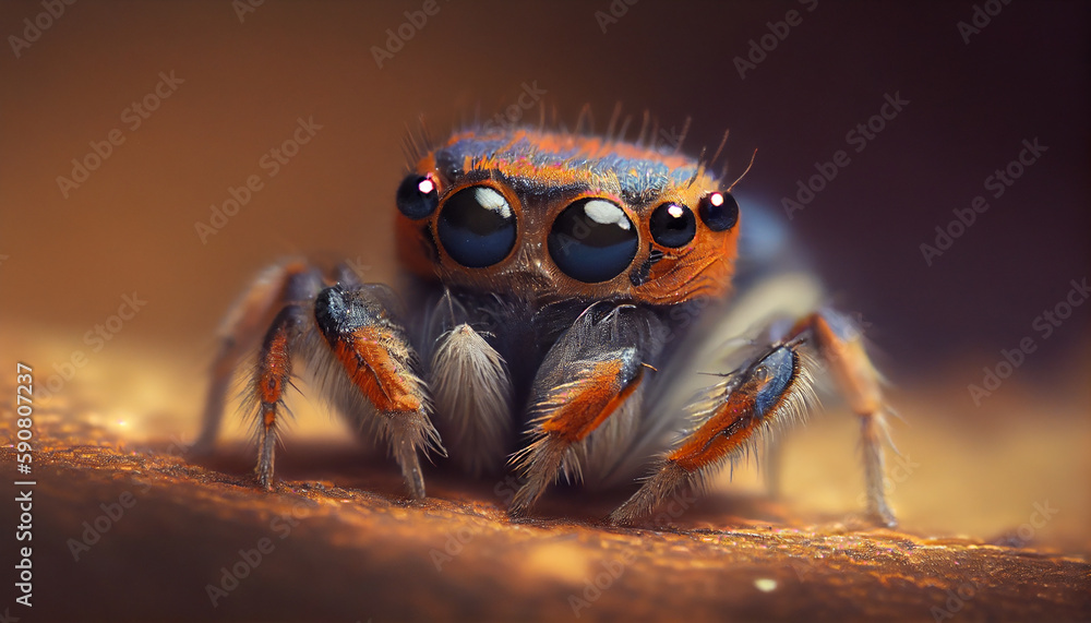 Poster spooky tarantula staring at camera in macro generated by ai