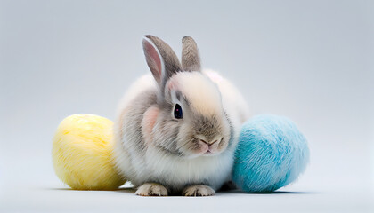 Fluffy young rabbit sits on grass background generated by AI