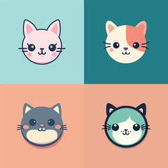 Fototapeta premium Kawaii cats illustration with 4 variations and isolated background