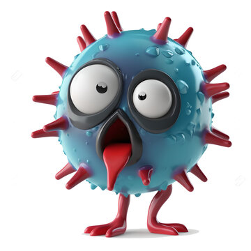 3D of Cartoon Virus Bacteria Characters on a Transparent Background