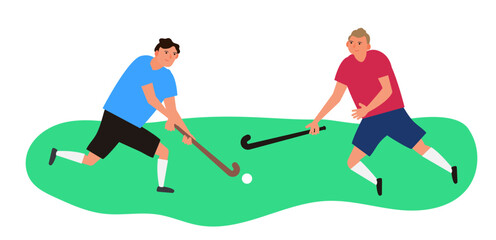 men playing field hockey vector illustration