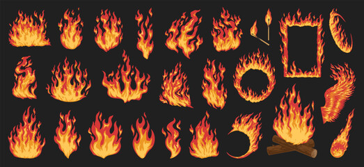 fire torch colorful set emblems