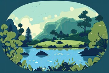 serene lake surrounded by lush trees. Generative AI