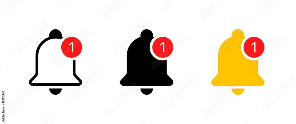 Poster Notification bell icon set. Alarm symbol. New incoming message icon with notifications. Inbox logo sign, Application alert in flat style .Vector illustration