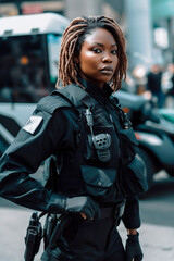Fototapeta premium African-American policewoman in uniform. generated with AI