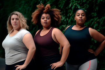 plus size women of different ethnicities posing in sportswear. generated with AI