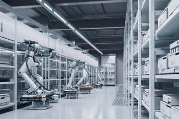 futuristic automated warehouse machinery, generative ai 