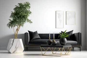Mock up white wall background ,Modern living room decor, generative ai