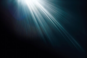 Illuminated gold spotlight rays on stage on black background for overlay design