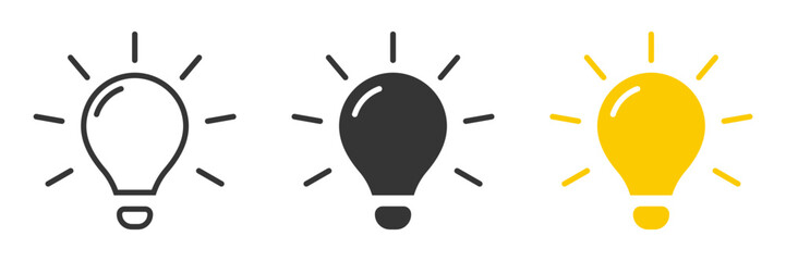 Light Bulb icon set. idea lamp icon collection. creative sign in flat style, Line and filled outline. vector illustration