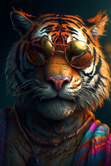 Stylish Tiger Character Wearing Sunglasses with Colorful Fashion Dress Generative AI Digital Illustration Part#090423