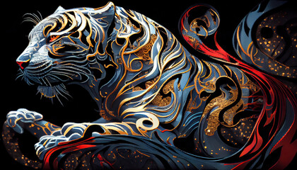 Creative idea of a tiger illustration. Generative AI.