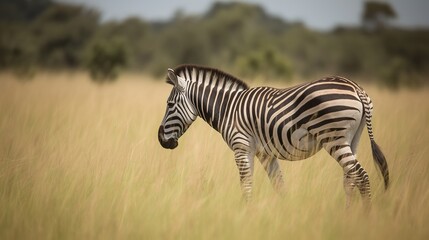 Fototapeta na wymiar Graceful Zebra grazing in the savanna