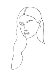 One line drawing face. Abstract woman portrait. Hairstyle. Modern minimalism art. - Vector illustration
