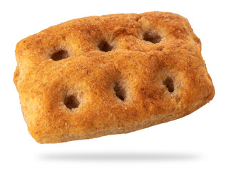 Whole wheat focaccia, flat loaf bread isolated