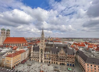 Naklejka na ściany i meble panorama of Munich from birds-eye-view, view of the old town Munich Germany 