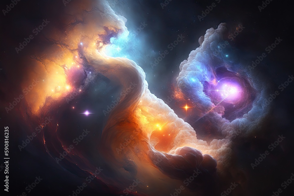 Poster cosmic space scene with stars and nebula clouds. generative ai