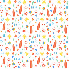 Colorful seamless summer pattern with hand drawn beach elements such as sunglasses