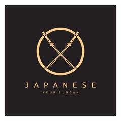 simple katana samurai sword logo design template vector,