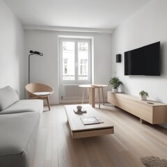 Fototapeta na wymiar Minimalist living room French apparement in Paris