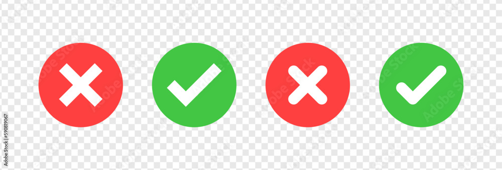 Aufkleber check mark icon button set. check box icon with right and wrong buttons and yes or no checkmark icons in green tick box and red cross. vector illustration