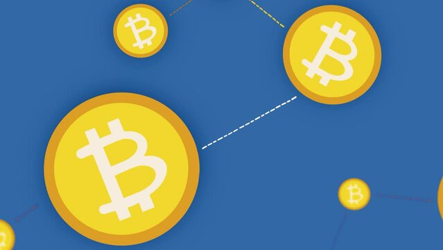 Cryptocurrency, bitcoin. BTC, BitCoin. Blockchain technology, spinning animation