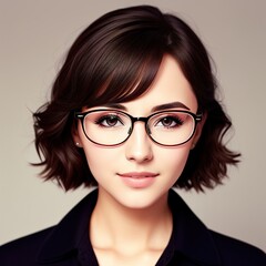Portrait a cute woman in eyeglasses. Generative Ai