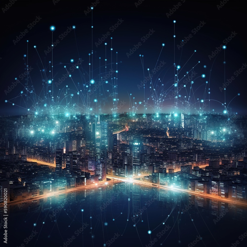 Poster abstract dot point and smart city link to gradient line and aesthetic concept of massive data connec