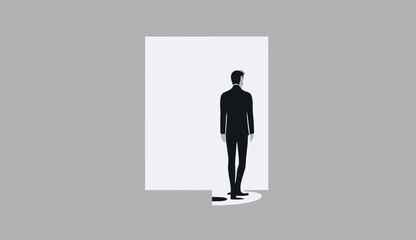 Business Person Standing staring out of a white window
