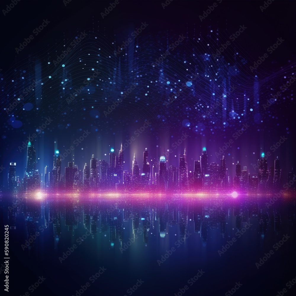 Poster smart city and abstract dot point connect with gradient line and aesthetic intricate wave line desig