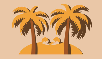 Fototapeta na wymiar Summer Dreams: Twin 4-Month-Olds Sleeping Under a Palm Tree
