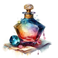 Watercolor bottle perfume, Generative AI