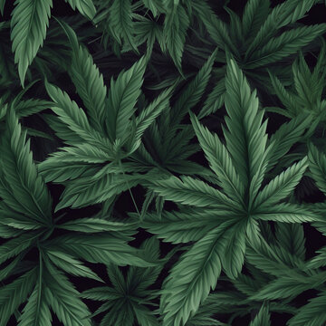 Hanf Bl&auml;tter, Cannabis, nahtloses Muster - Generative AI