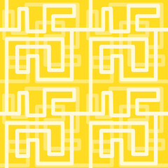 Pattern with labyrinth on yellow background.