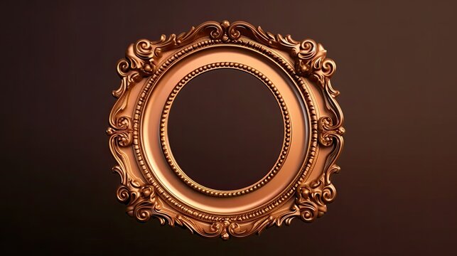 Vintage bronze picture frame mockup on a bright solid color background with circular frame shapes created with generative AI technology