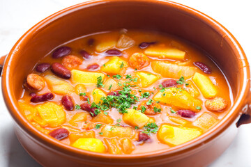 goulash soup with sausage, potatoes and red beans
