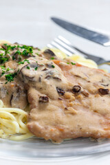 pork filet with mushroom sauce served with spatzles
