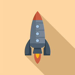 Rocket space icon flat vector. Spaceship launch. Smoke idea